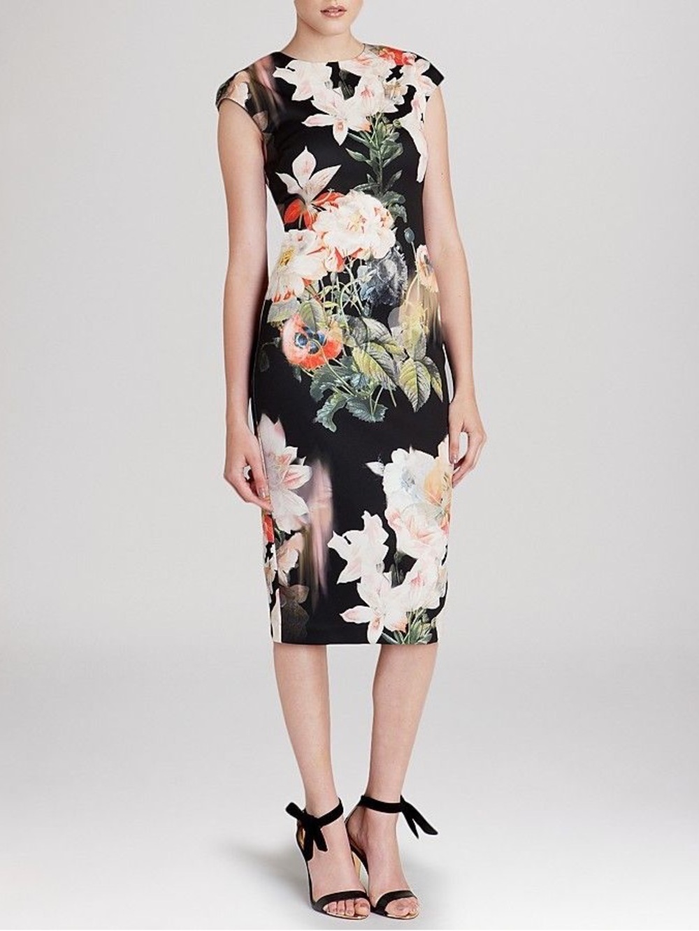 TED BAKER LONDON BLACK CANDISS OPULENT BLOOM PRINT MIDI DRESS 
SIZE 4 (1)